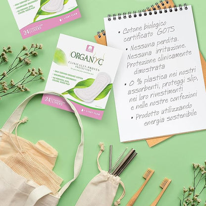 Cotton Panty - liners Light Flow Individually wrapped Box of 24 - Organyc - Feminine Sanitary Supplies - Eco Natural Products