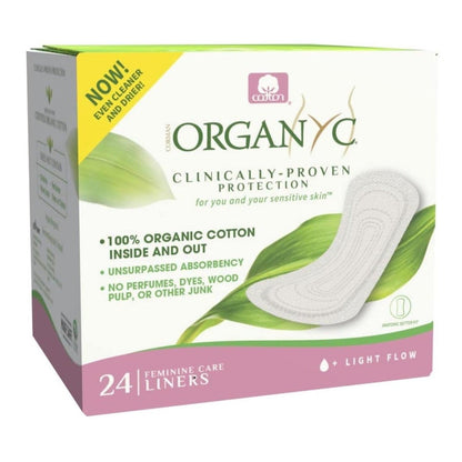 Cotton Panty - liners Light Flow Individually wrapped Box of 24 - Organyc - Feminine Sanitary Supplies - Eco Natural Products