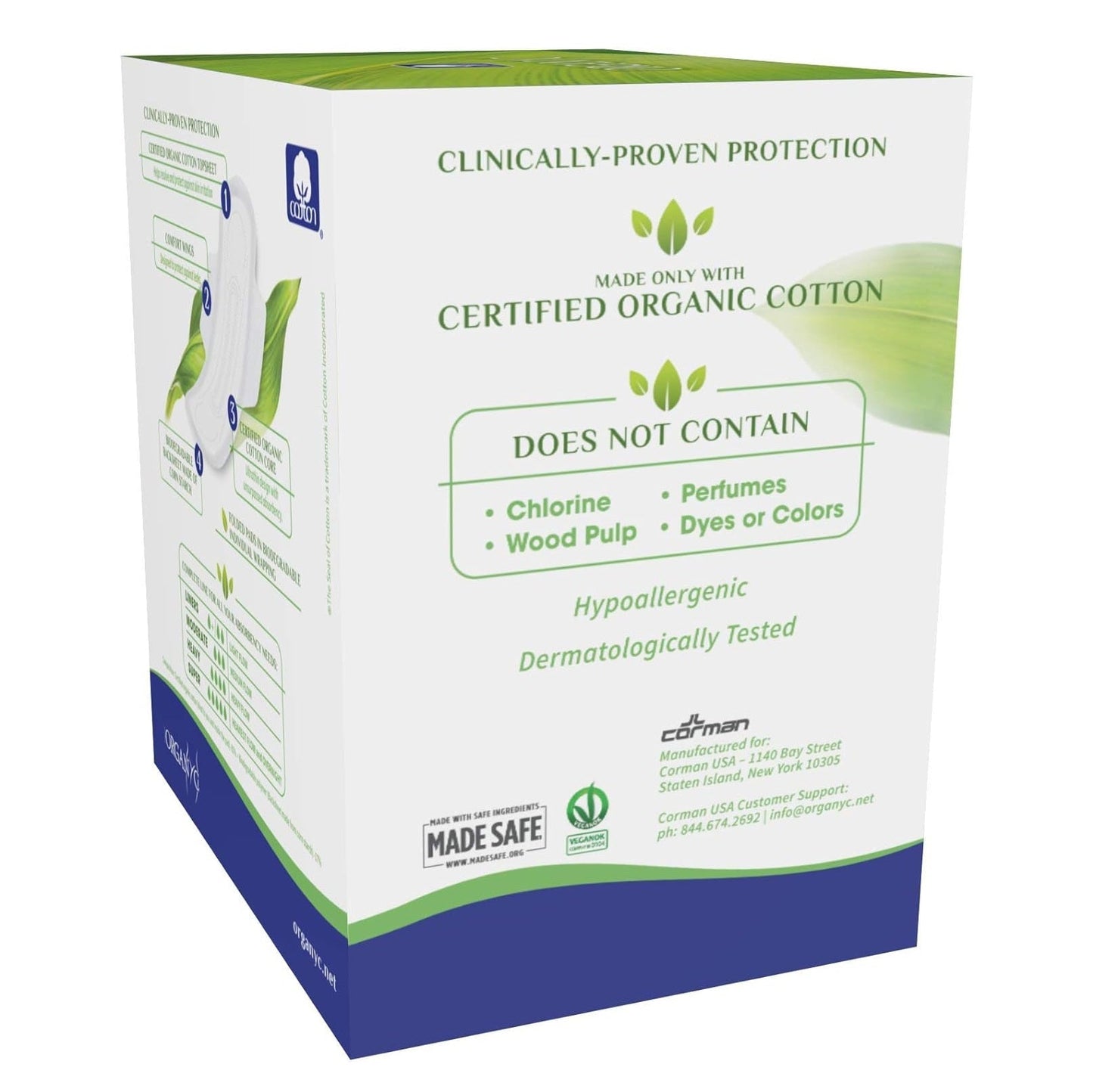 Cotton Sanitary Pads Heavy Flow Night Box of 10 - Organyc - Feminine Sanitary Supplies - Eco Natural Products