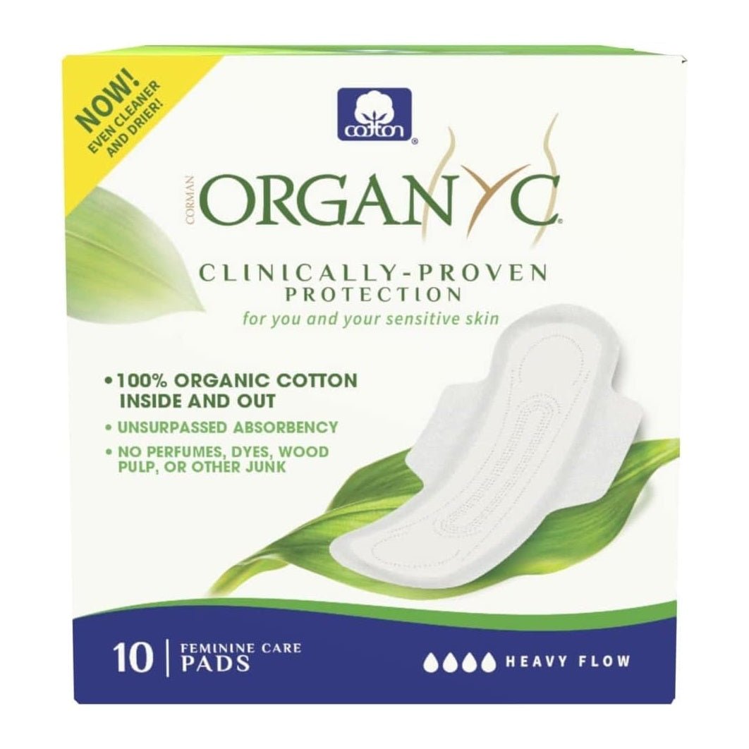 Cotton Sanitary Pads Heavy Flow Night Box of 10 - Organyc - Feminine Sanitary Supplies - Eco Natural Products