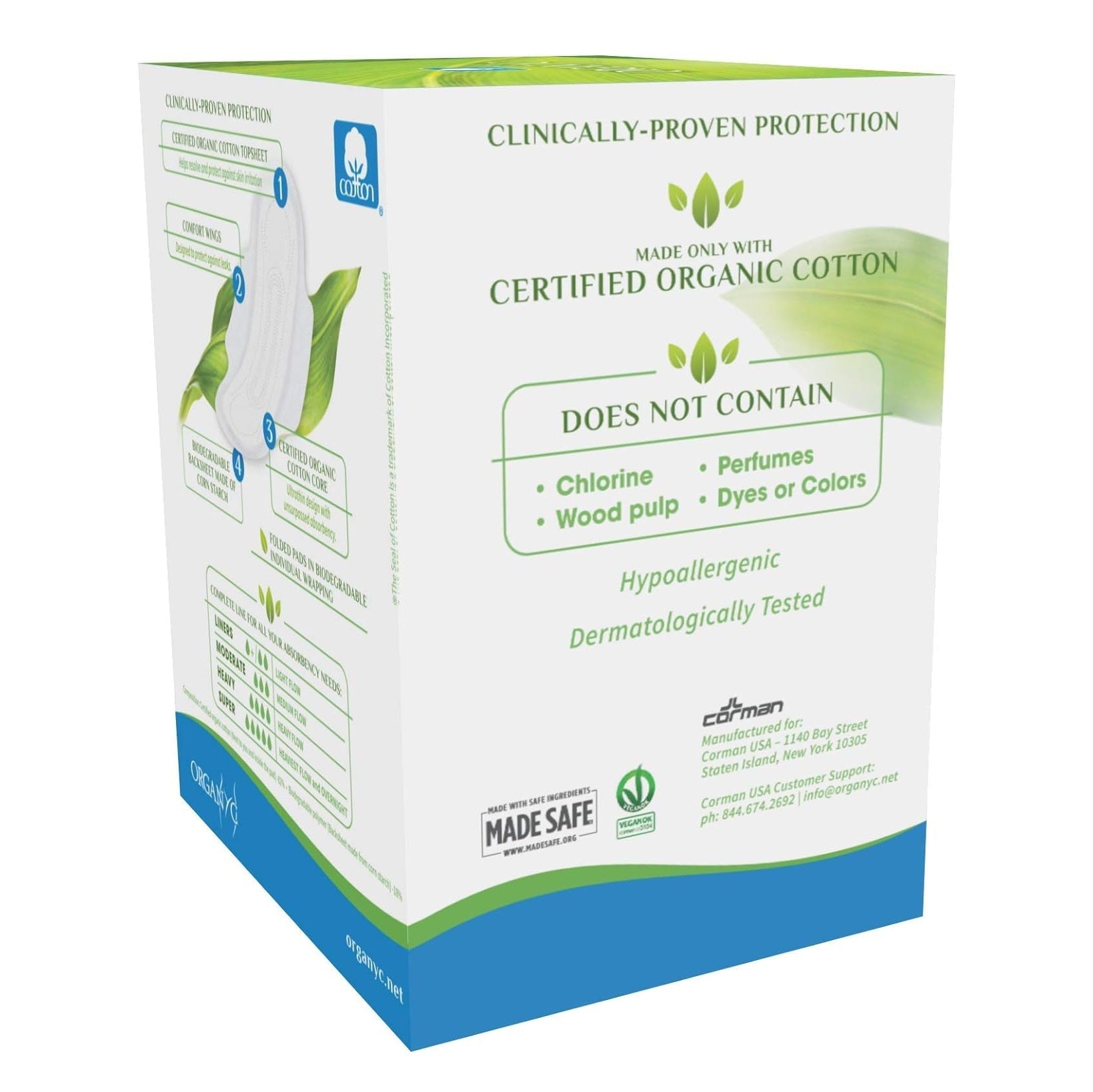 Cotton Sanitary Pads Moderate Flow Box of 10 - Organyc - Feminine Sanitary Supplies - Eco Natural Products