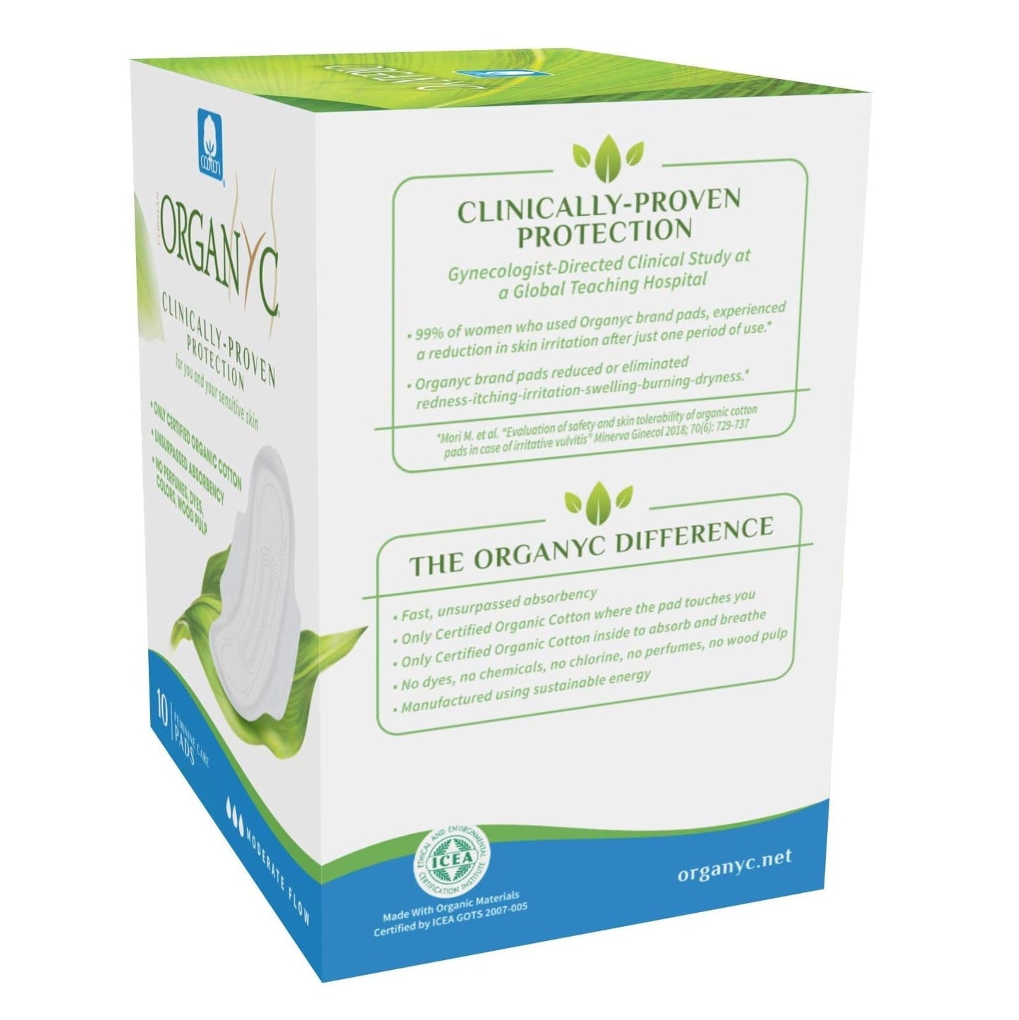 Cotton Sanitary Pads Moderate Flow Box of 10 - Organyc - Feminine Sanitary Supplies - Eco Natural Products