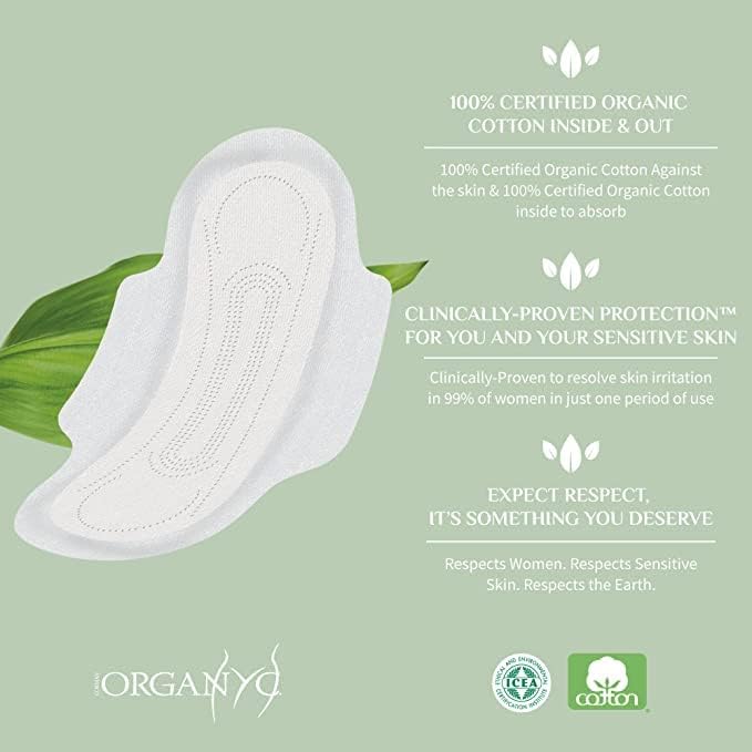 Cotton Sanitary Pads Moderate Flow Box of 10 - Eco Natural Products - Organyc - Feminine Sanitary Supplies