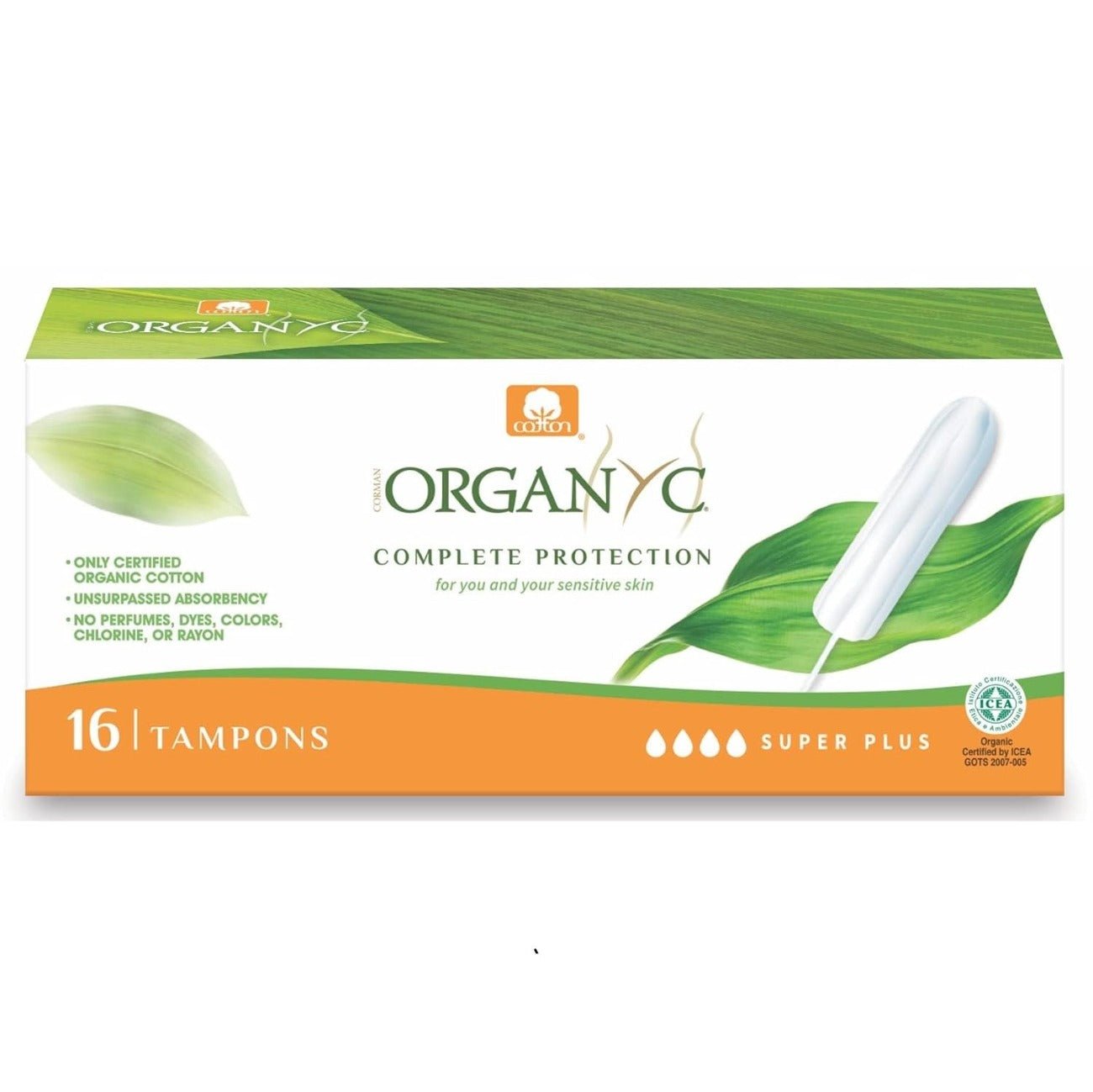 Cotton Tampons Super Plus 16 per pack - Eco Natural Products - Organyc - Feminine Sanitary Supplies