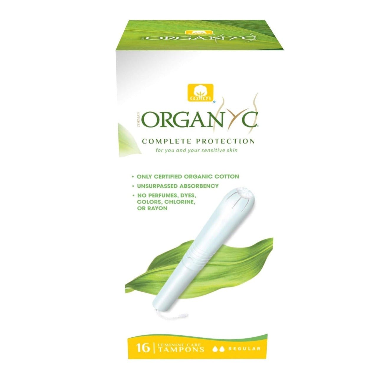 Cotton Tampons with Applicator - Regular - 16 per pack - Eco Natural Products - Organyc - Feminine Sanitary Supplies