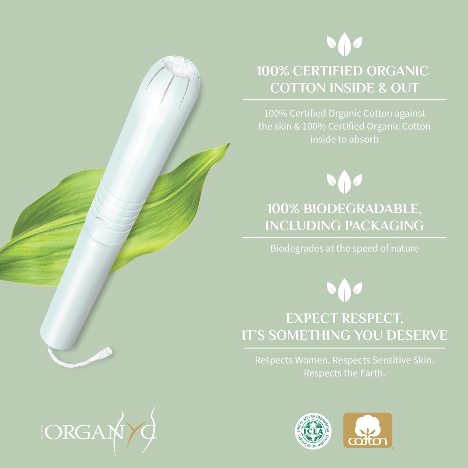 Cotton Tampons with Applicator - Regular - 16 per pack - Eco Natural Products - Organyc - Feminine Sanitary Supplies