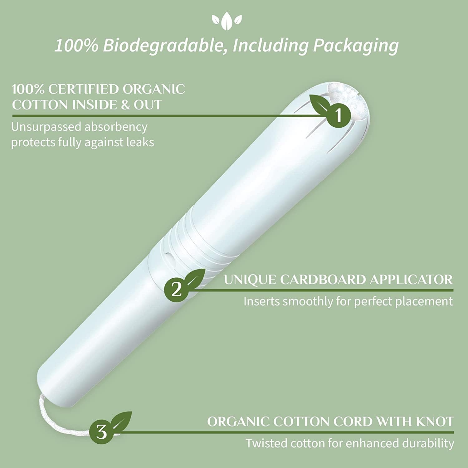 Cotton Tampons with Applicator - Regular - 16 per pack - Eco Natural Products - Organyc - Feminine Sanitary Supplies