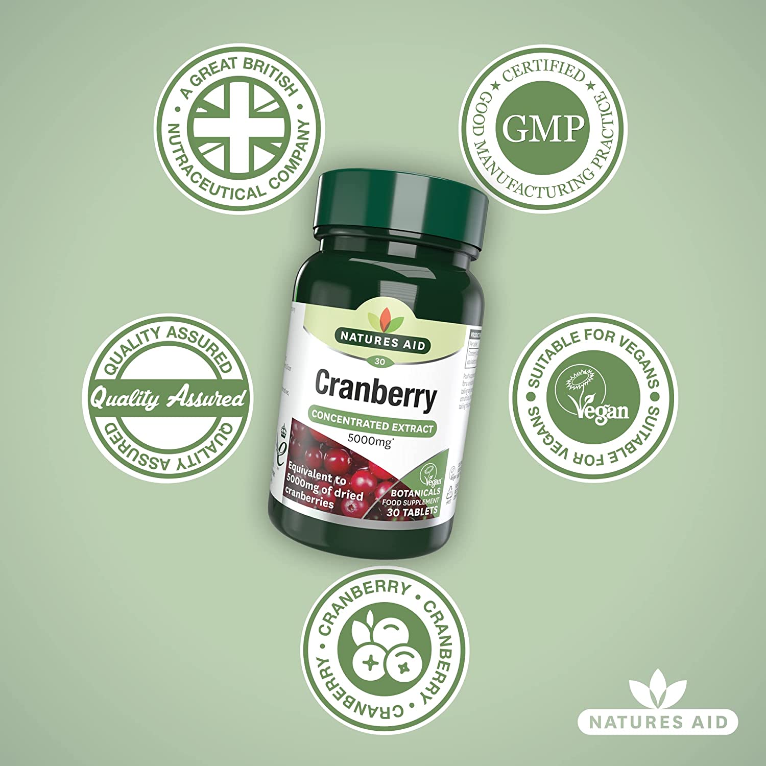 Cranberry 5000mg 30 Tablets - Natures Aid - Vitamins & Supplements - Eco Natural Products