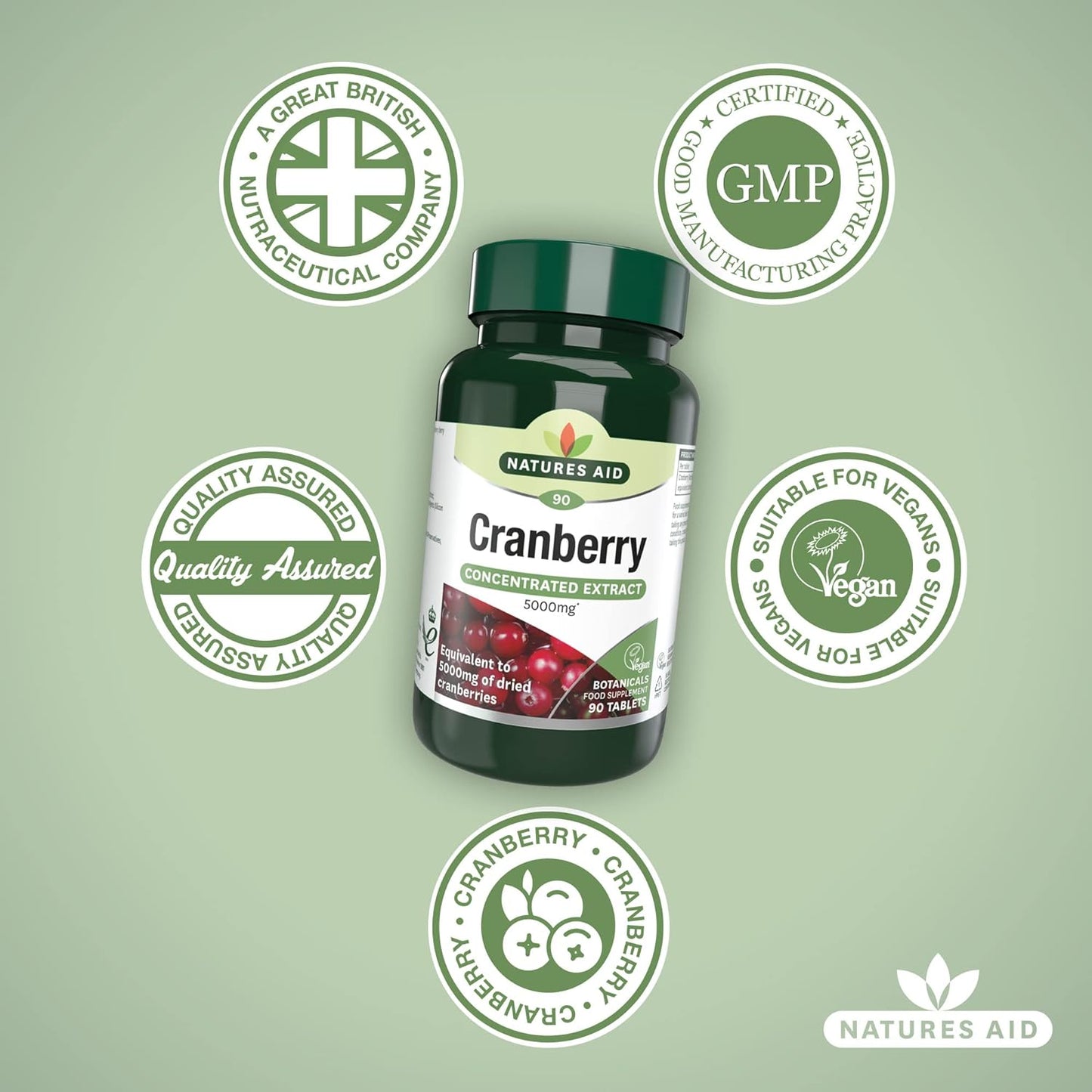 Cranberry 5000mg 90 Tablets - Natures Aid - Vitamins & Supplements - Eco Natural Products
