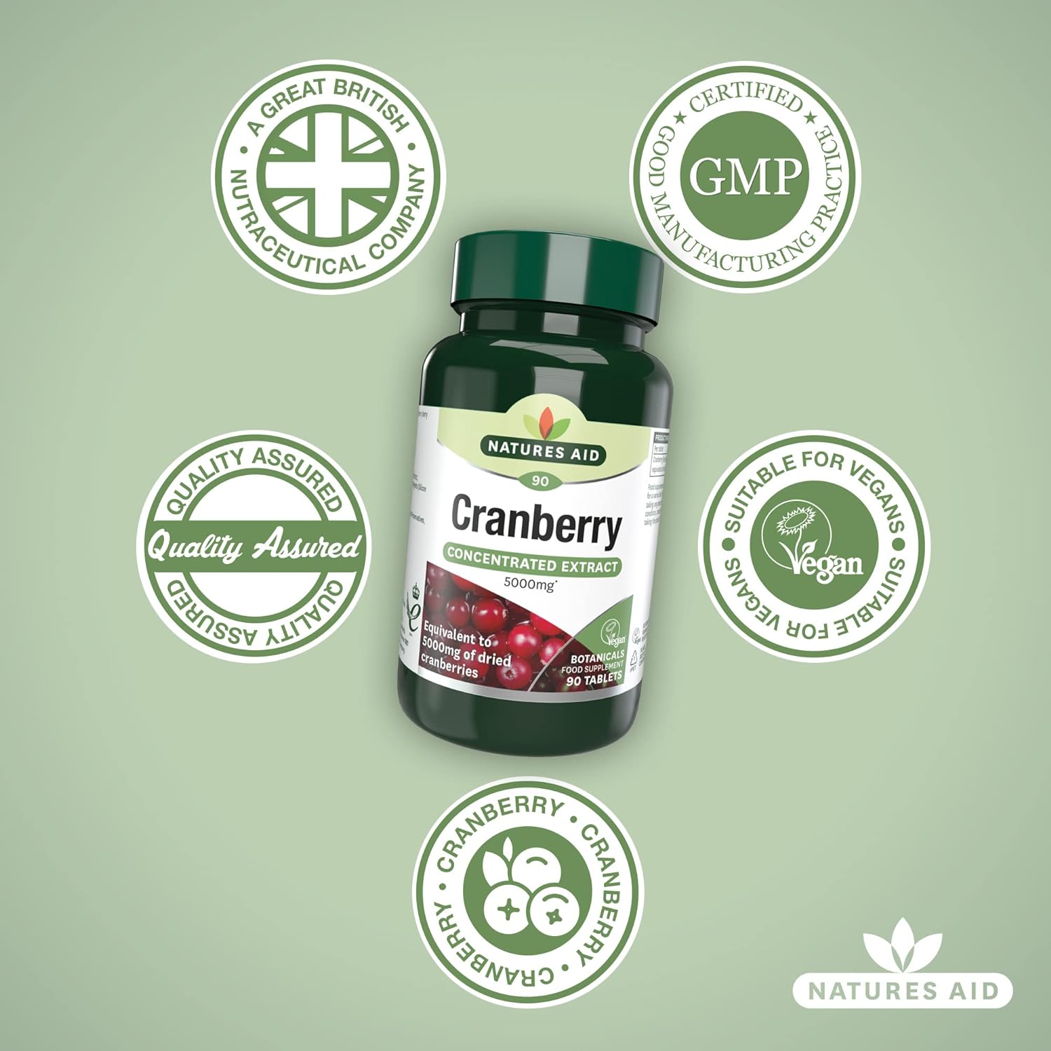 Cranberry 5000mg 90 Tablets - Natures Aid - Vitamins & Supplements - Eco Natural Products