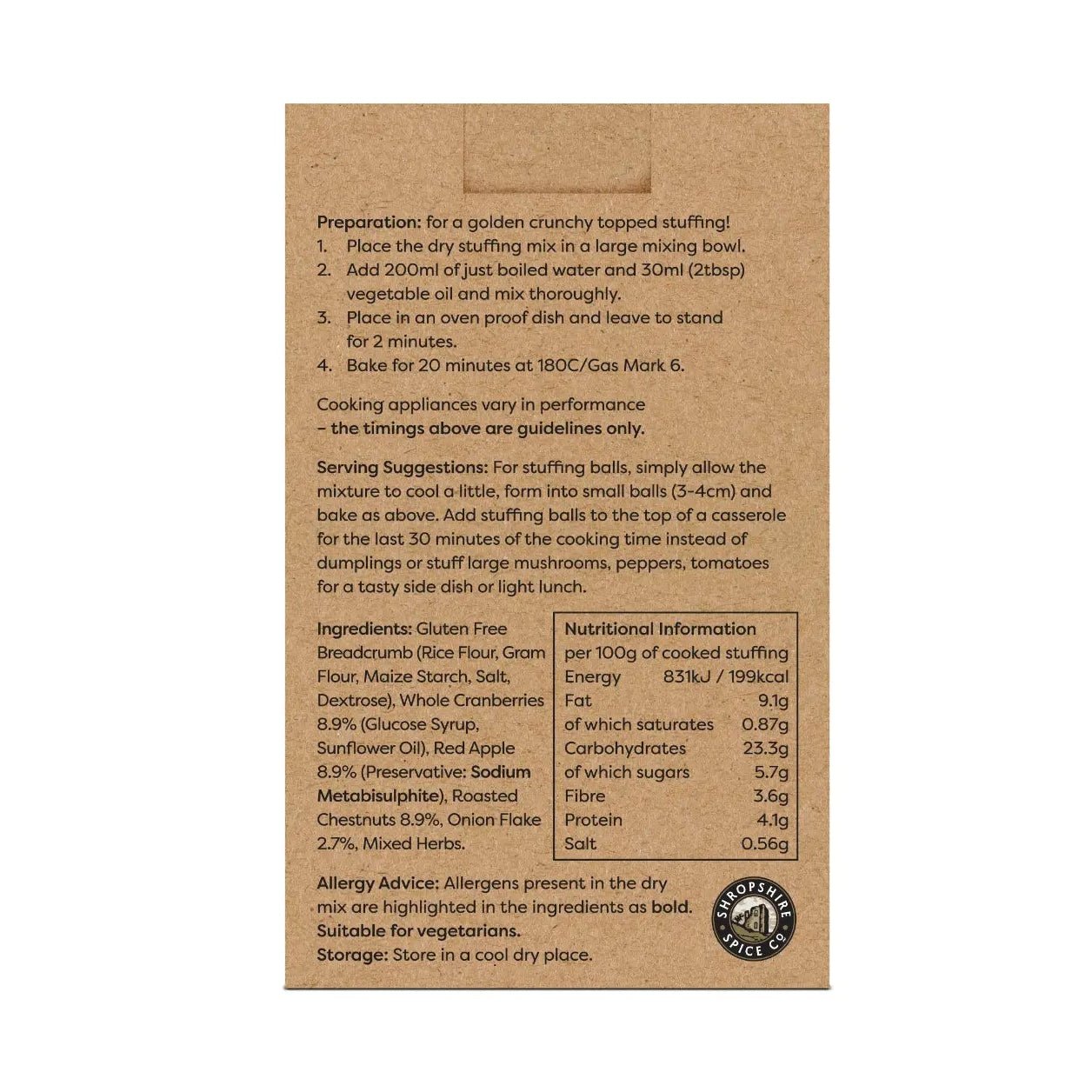 Cranberry Apple & Chestnut Stuffing Christmas 120g - Shropshire Spice - Stuffing Mix - Shropshire Spice