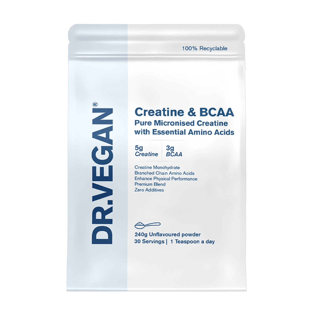 Creatine (5g) & BCAA (3g) Unflavoured Powder 240g - Dr Vegan - Food Supplements - Dr Vegan