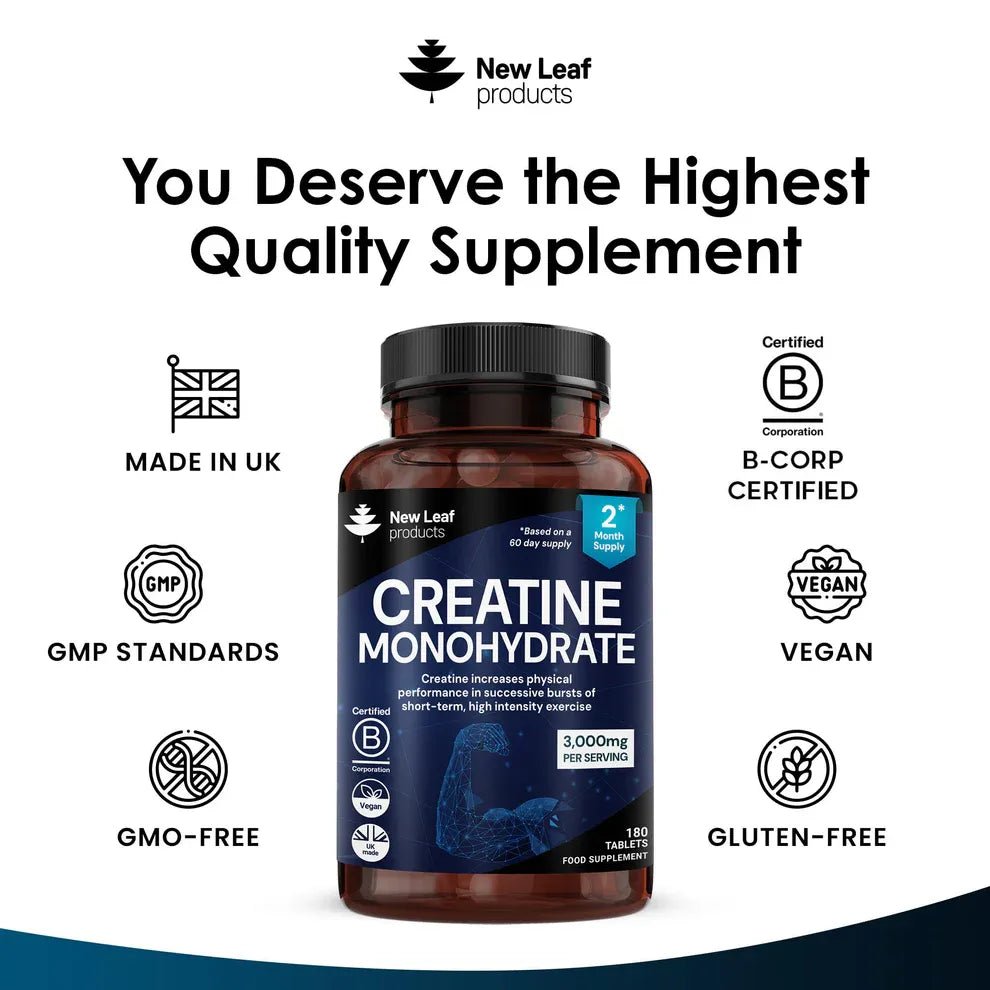 Creatine Monohydrate 3000mg 180 Capsules - New Leaf Products - Creatine - New Leaf Products