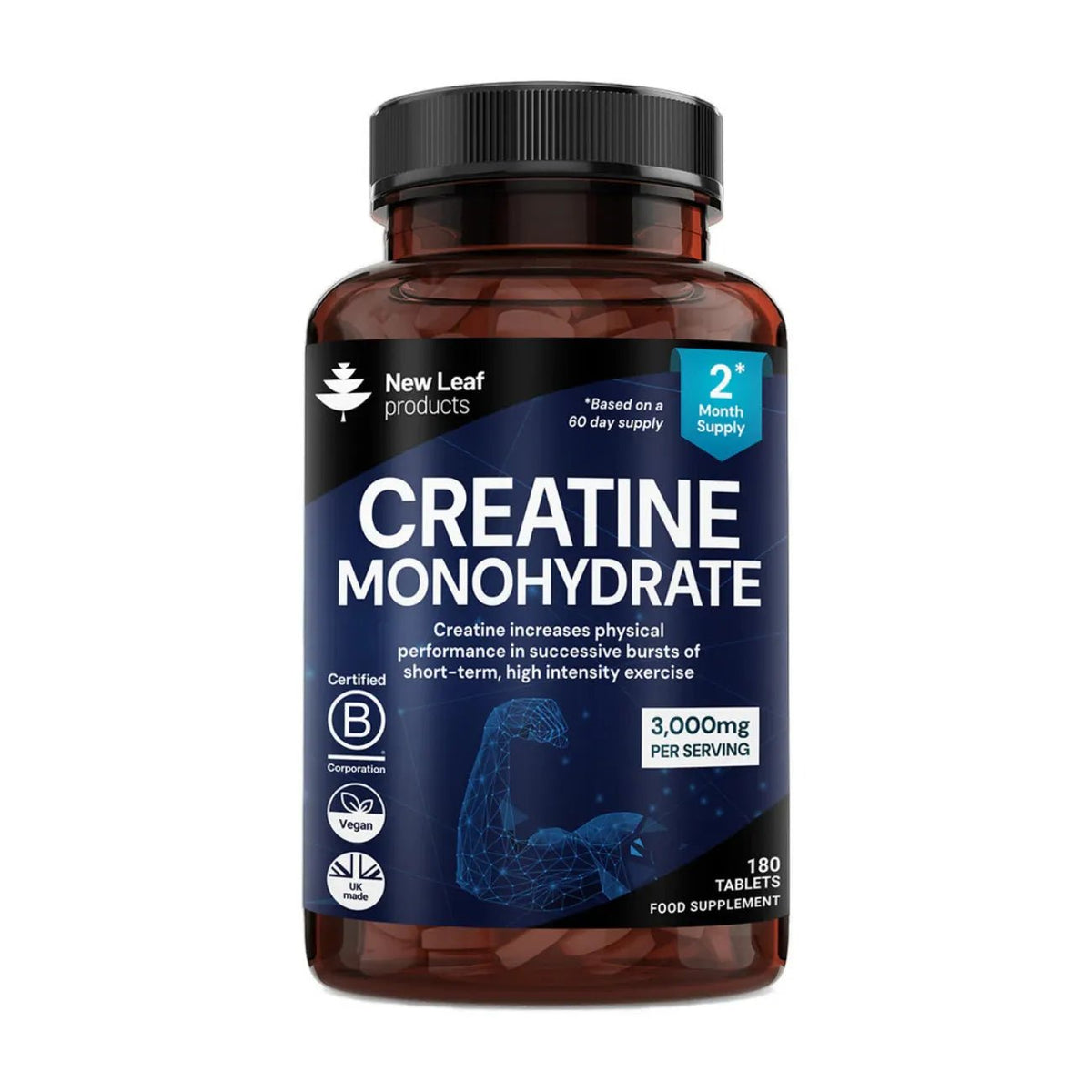 Creatine Monohydrate 3000mg 180 Capsules - New Leaf Products - Creatine - New Leaf Products