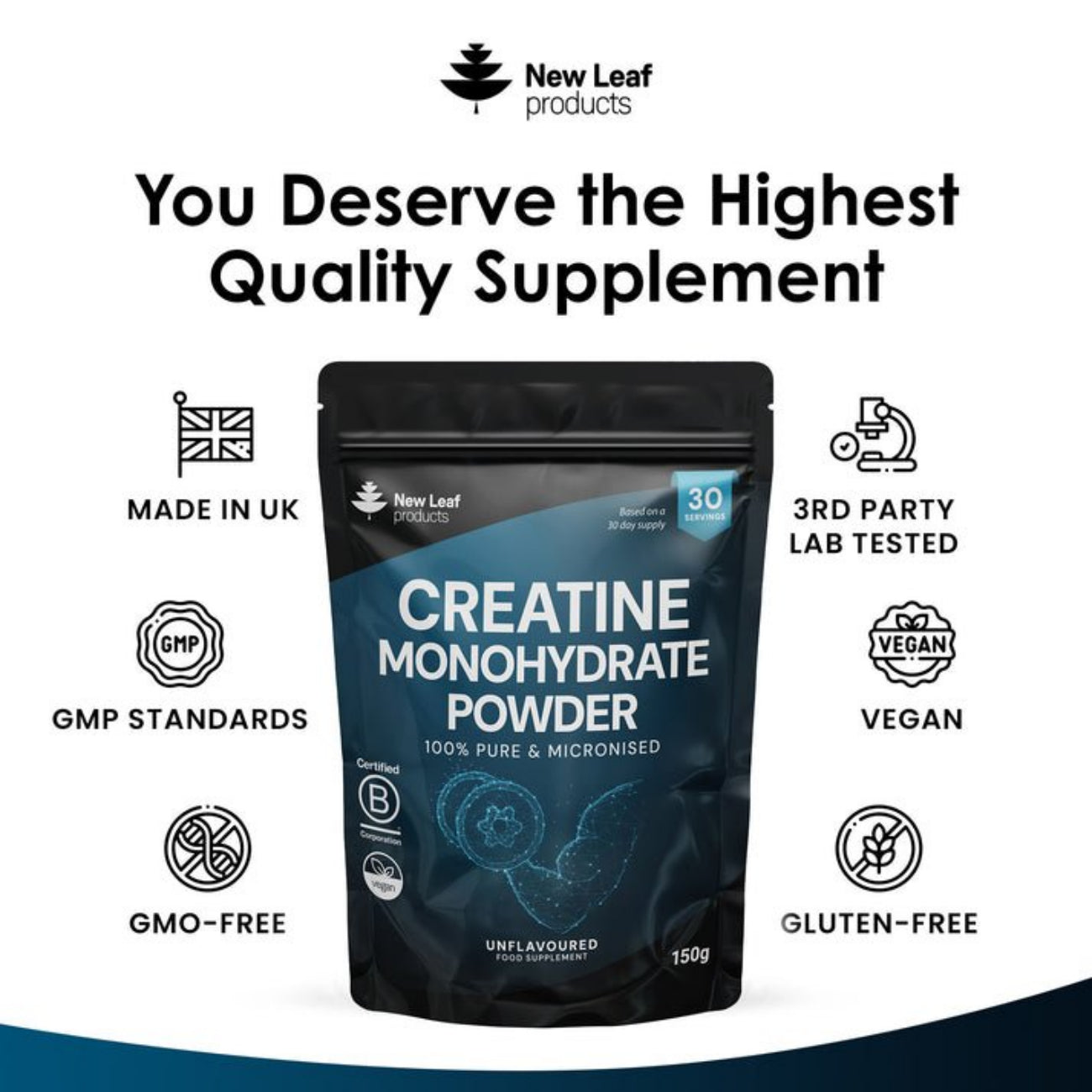 Creatine Monohydrate Powder 100% Micronized 150g - New Leaf Products - Food supplement - New Leaf Products