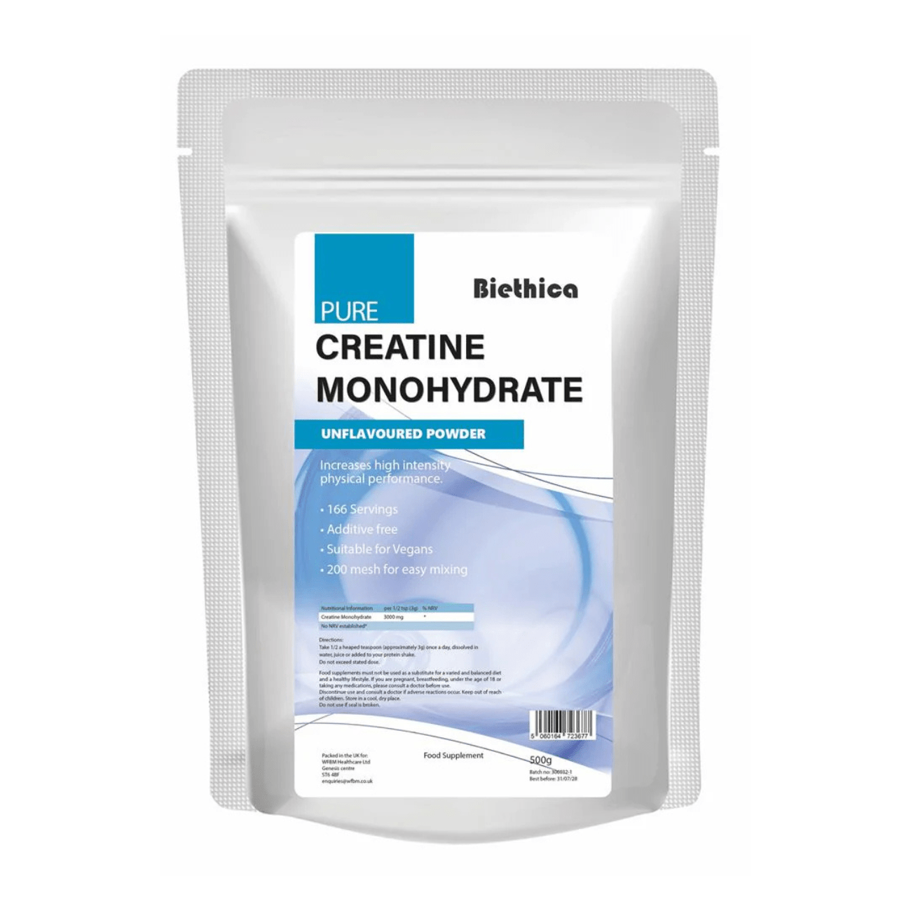 Creatine Monohydrate Powder Unflavoured 500g - Biethica - Food Supplements - Biethica