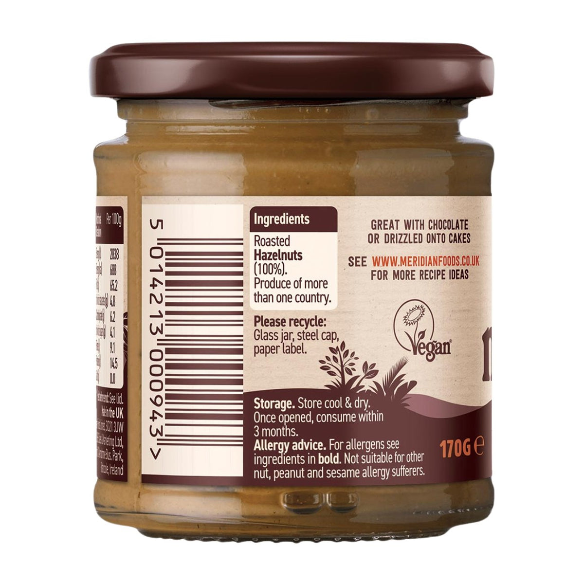Crunchy Hazelnut Butter 100% 170g - Meridian - Butter & Margarine - Eco Natural Products