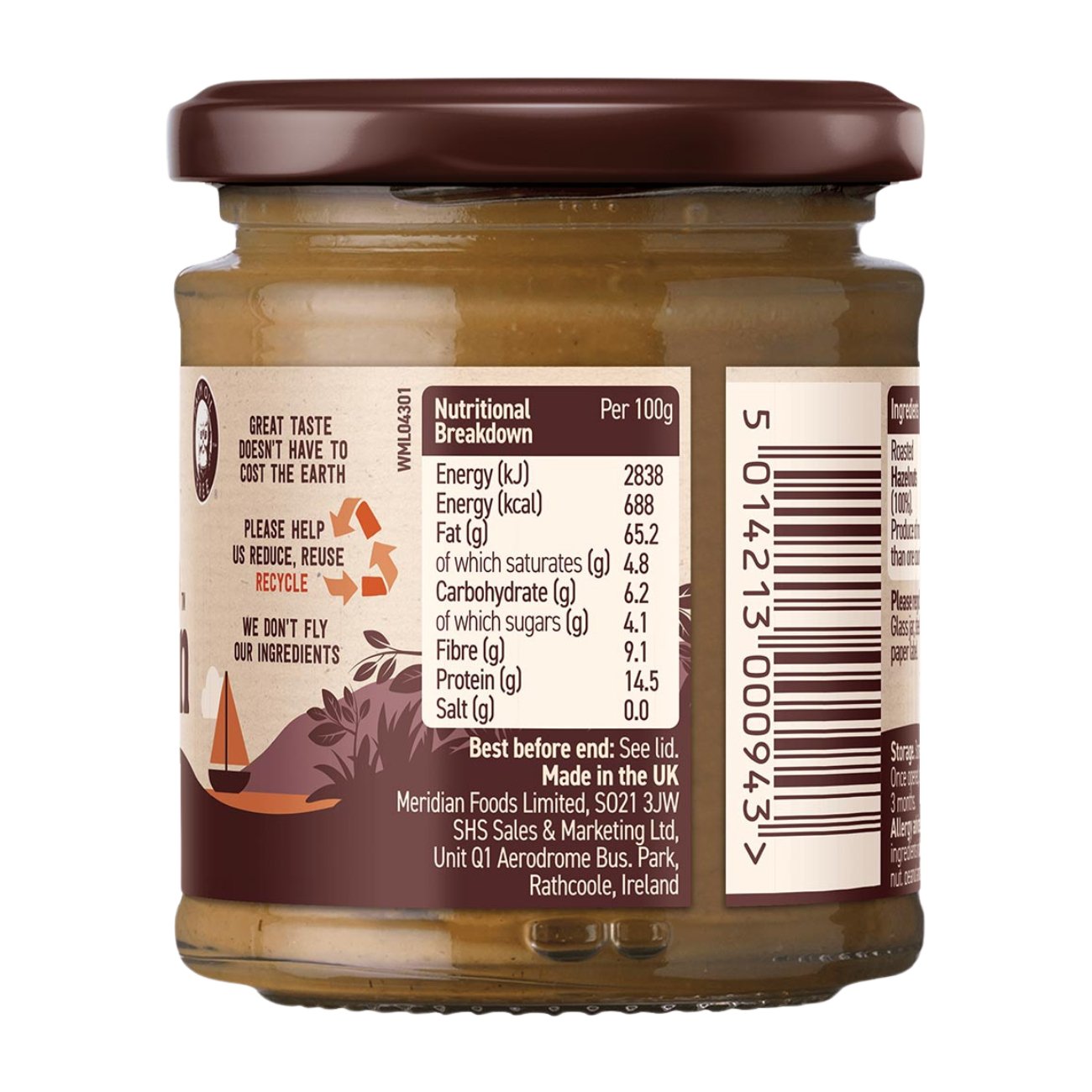 Crunchy Hazelnut Butter 100% 170g - Meridian - Butter & Margarine - Eco Natural Products