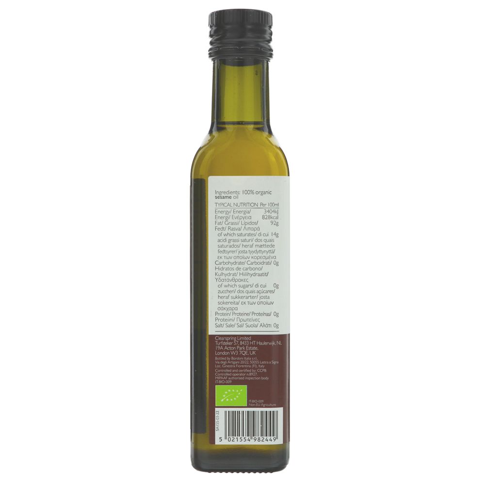 Organic Toasted Sesame Cold Pressed Oil 250ml