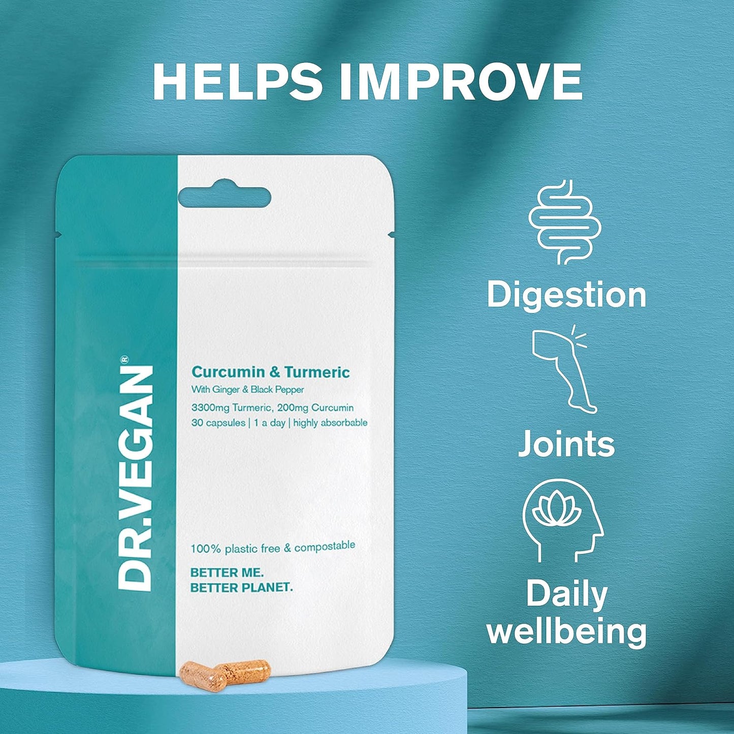 Curcumin (200mg) & Turmeric (3300mg) 30 caps - Dr Vegan - Herbal Supplements - Eco Natural Products