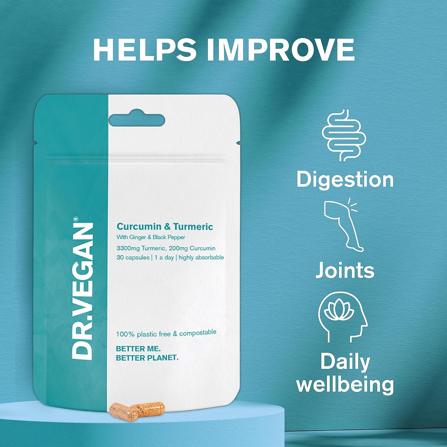 Curcumin (200mg) & Turmeric (3300mg) 30 caps - Dr Vegan - Herbal Supplements - Eco Natural Products