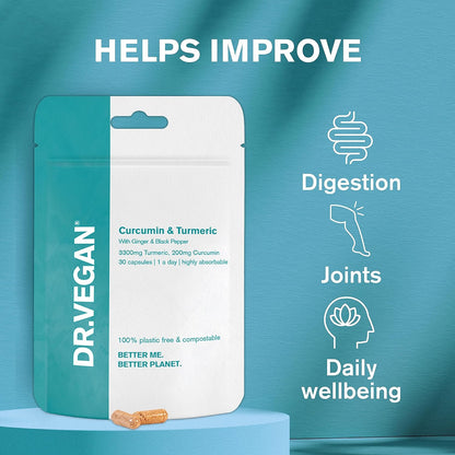 Curcumin (200mg) & Turmeric (3300mg) 30 caps - Dr Vegan - Herbal Supplements - Eco Natural Products