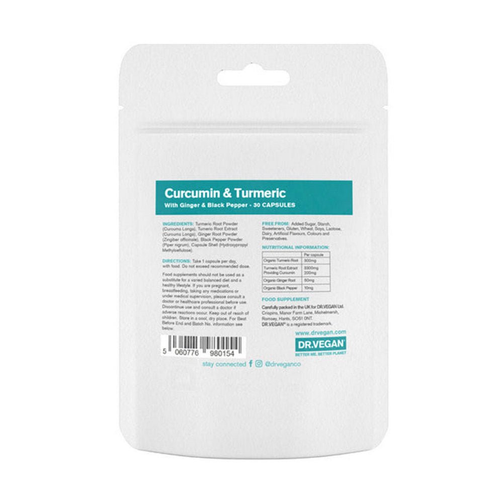 Curcumin (200mg) & Turmeric (3300mg) 30 caps - Dr Vegan - Herbal Supplements - Eco Natural Products