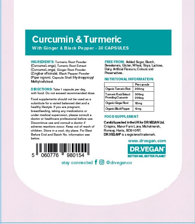 Curcumin (200mg) & Turmeric (3300mg) 30 caps - Eco Natural Products - Dr Vegan - Herbal Supplements