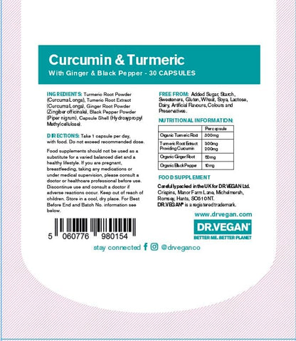 Curcumin (200mg) & Turmeric (3300mg) 30 caps - Dr Vegan - Herbal Supplements - Eco Natural Products