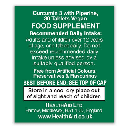 Curcumin 3 30 Tablets - HealthAid - Food Supplement - Eco Natural Products