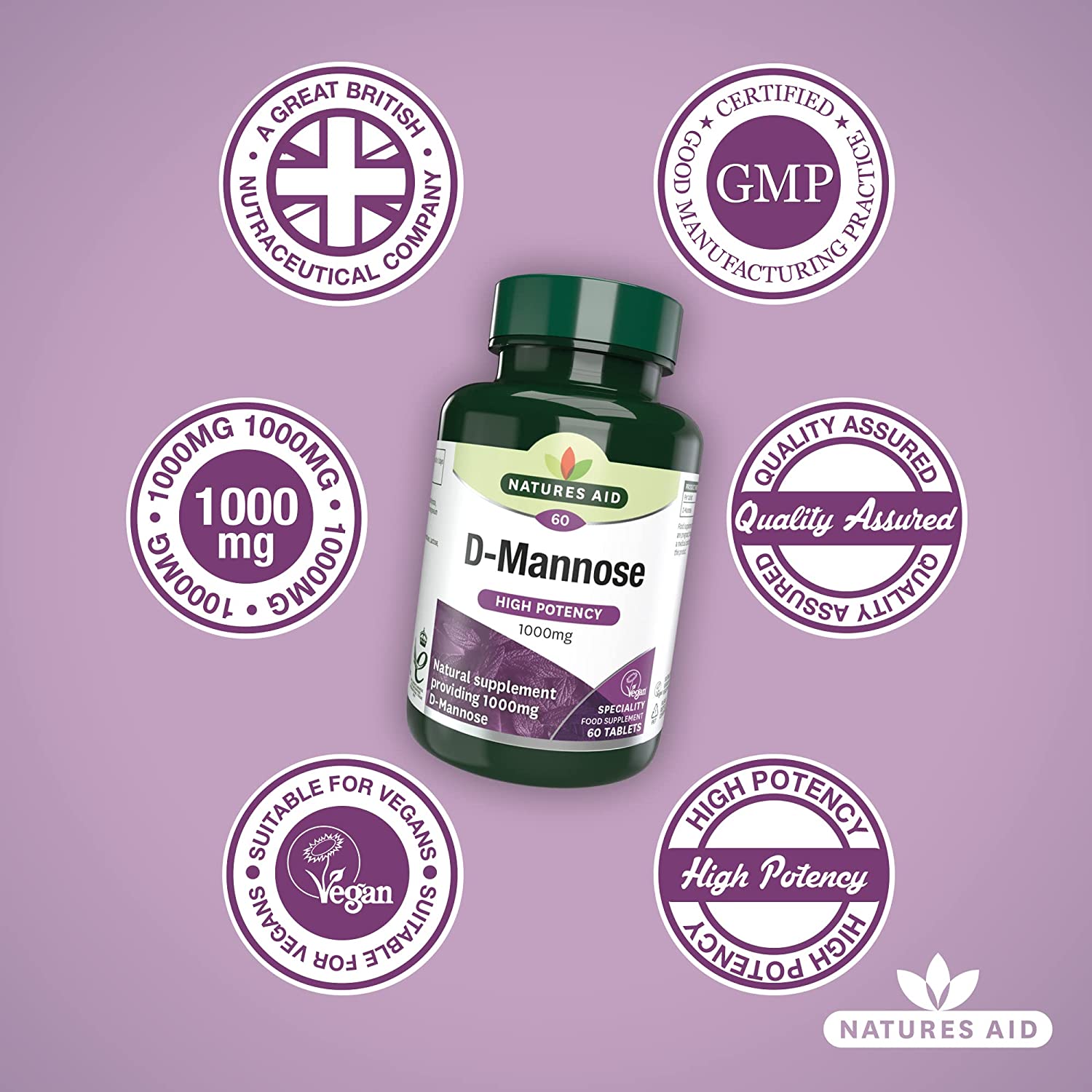 D - Mannose 1000mg 60 Tablets - Natures Aid - Vitamins & Supplements - Eco Natural Products
