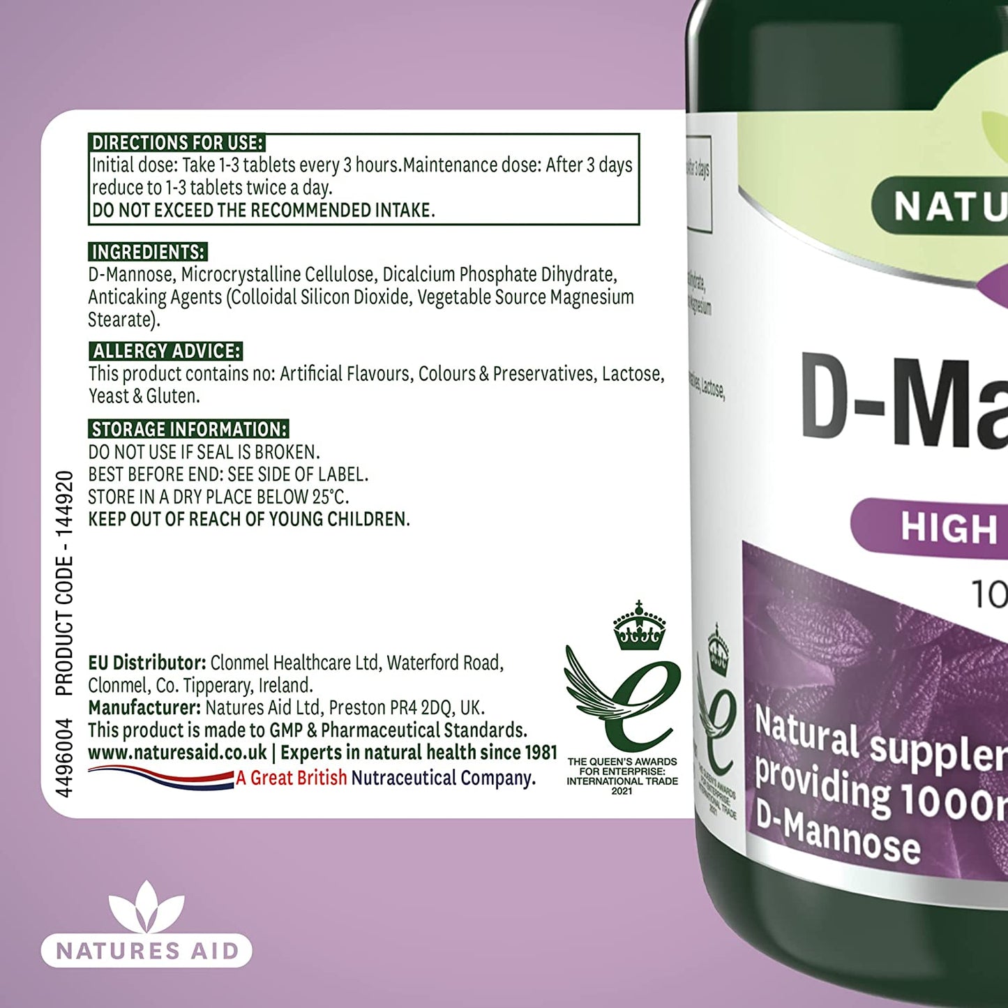 D - Mannose 1000mg 60 Tablets - Natures Aid - Vitamins & Supplements - Eco Natural Products