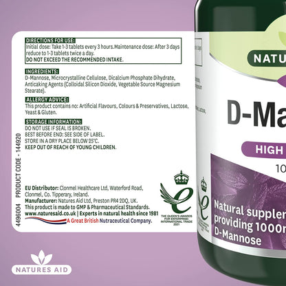 D - Mannose 1000mg 60 Tablets - Natures Aid - Vitamins & Supplements - Eco Natural Products