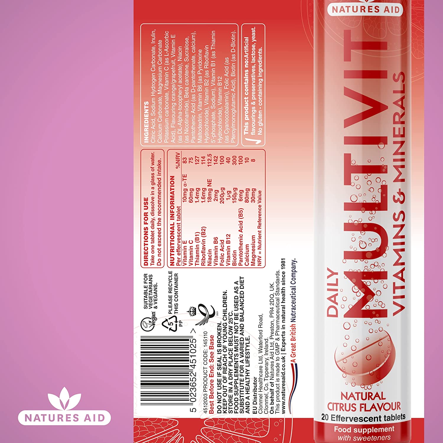 Daily Multivitamin Effervescent 20 Tablets - Eco Natural Products - Natures Aid - Vitamins & Supplements