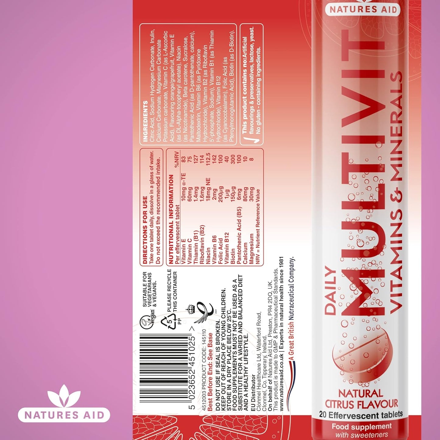 Daily Multivitamin Effervescent 20 Tablets - Natures Aid - Vitamins & Supplements - Eco Natural Products