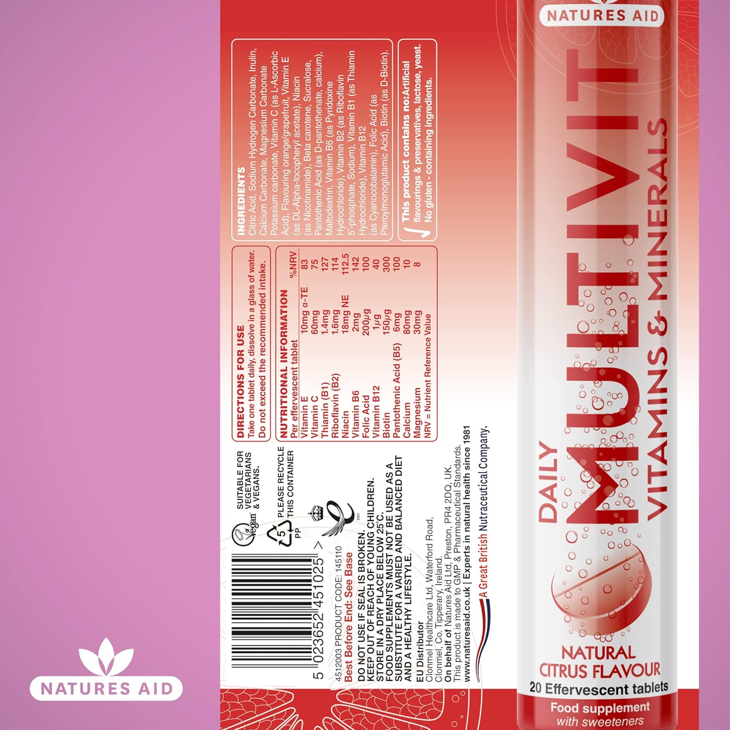Daily Multivitamin Effervescent 20 Tablets - Natures Aid - Vitamins & Supplements - Eco Natural Products