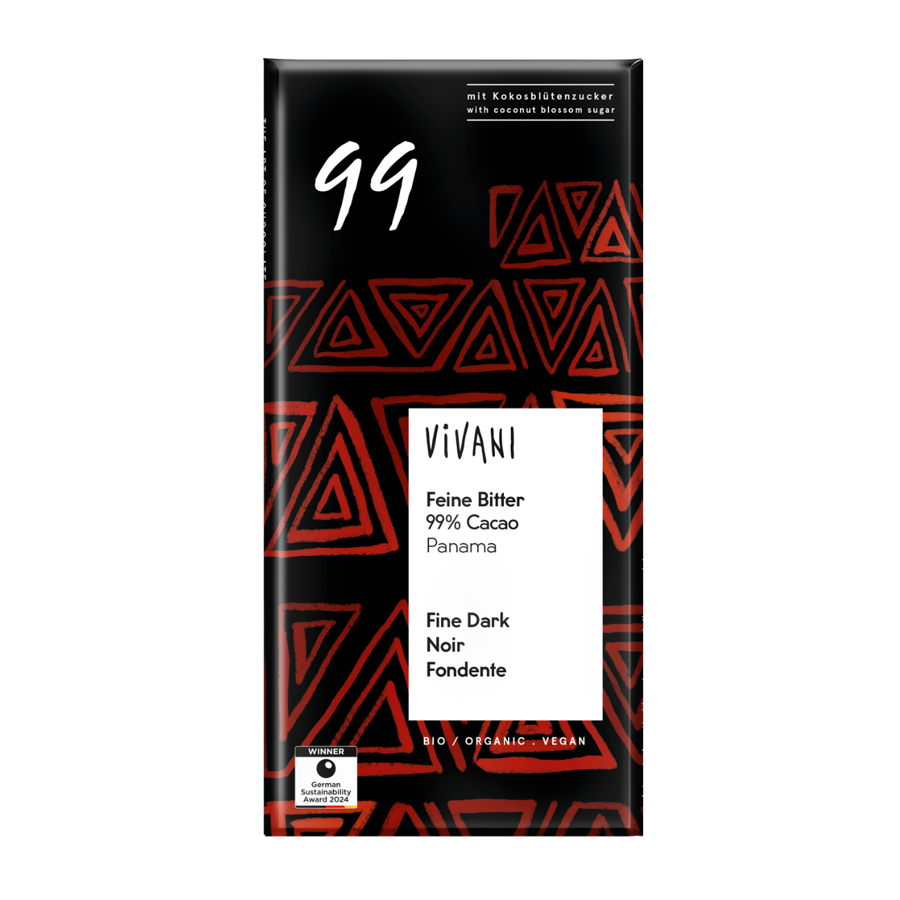 Dark 99% Panama Cocoa and Coconut Blossom Sugar 80g - Vivani - Chocolate Bar - Vivani