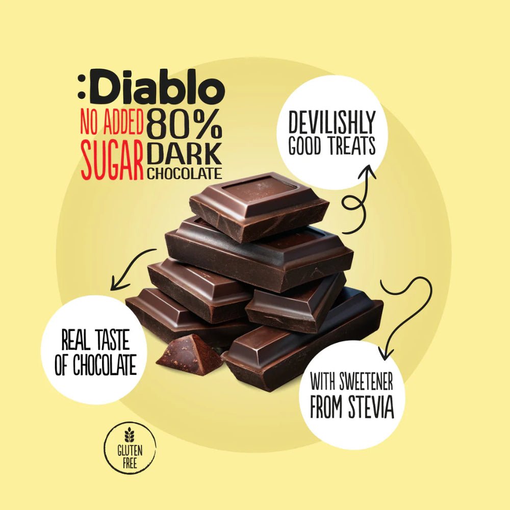 Dark Chocolate 80% with Stevia 75g - Diablo Sugar Free - Chocolate Bar - Diablo Sugar Free