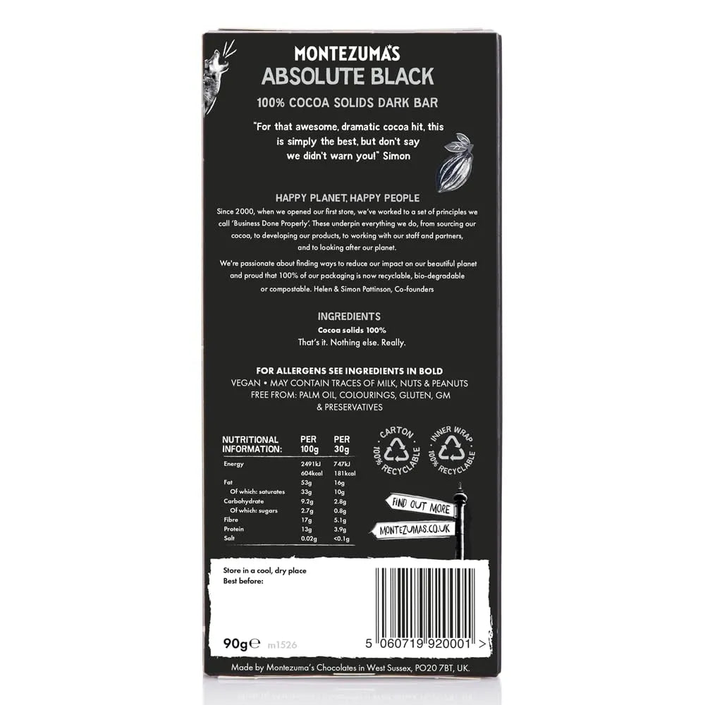 Dark Chocolate Absolute Black 100% Cocoa 90g - Montezumas Chocolate - Chocolate Bar - Montezumas Chocolate