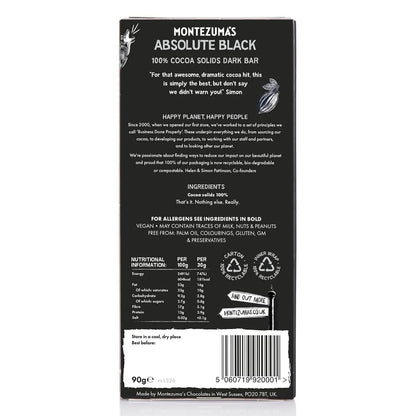 Dark Chocolate Absolute Black 100% Cocoa 90g - Montezumas Chocolate - Chocolate Bar - Montezumas Chocolate