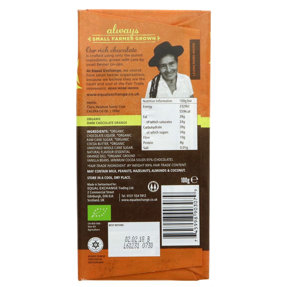 Dark Chocolate with Orange Chocolates Bar 100g - Equal Exchange - Chocolate - Eco Natural Products