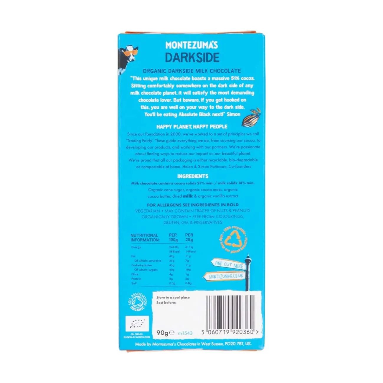 Dark Side 54% Milk Chocolate Bar Organic 90g - Montezumas Chocolate - Chocolate Bar - Montezumas Chocolate