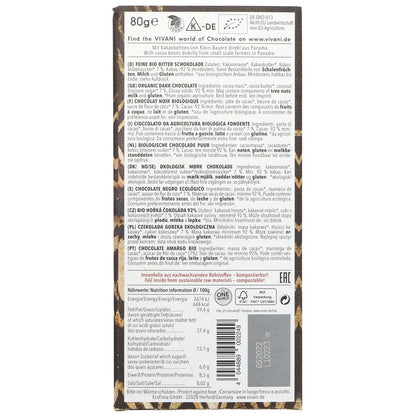 Dark with 92% Panama Cocoa Chocolate 80g - Vivani - Chocolate Bar - Eco Natural Products