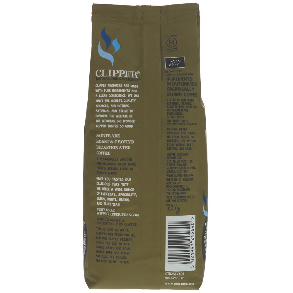 Decaffeinated Style Roast and Ground Coffee 227g - Eco Natural Products - Clipper - Coffee