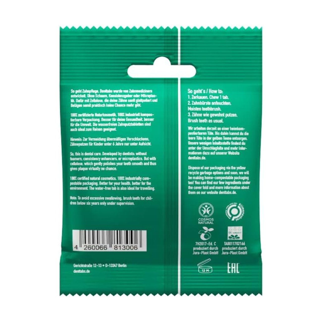 Dental Tablets Fluoride Free 125 tabs - Eco Natural Products - Denttabs - Toothpaste Tablets