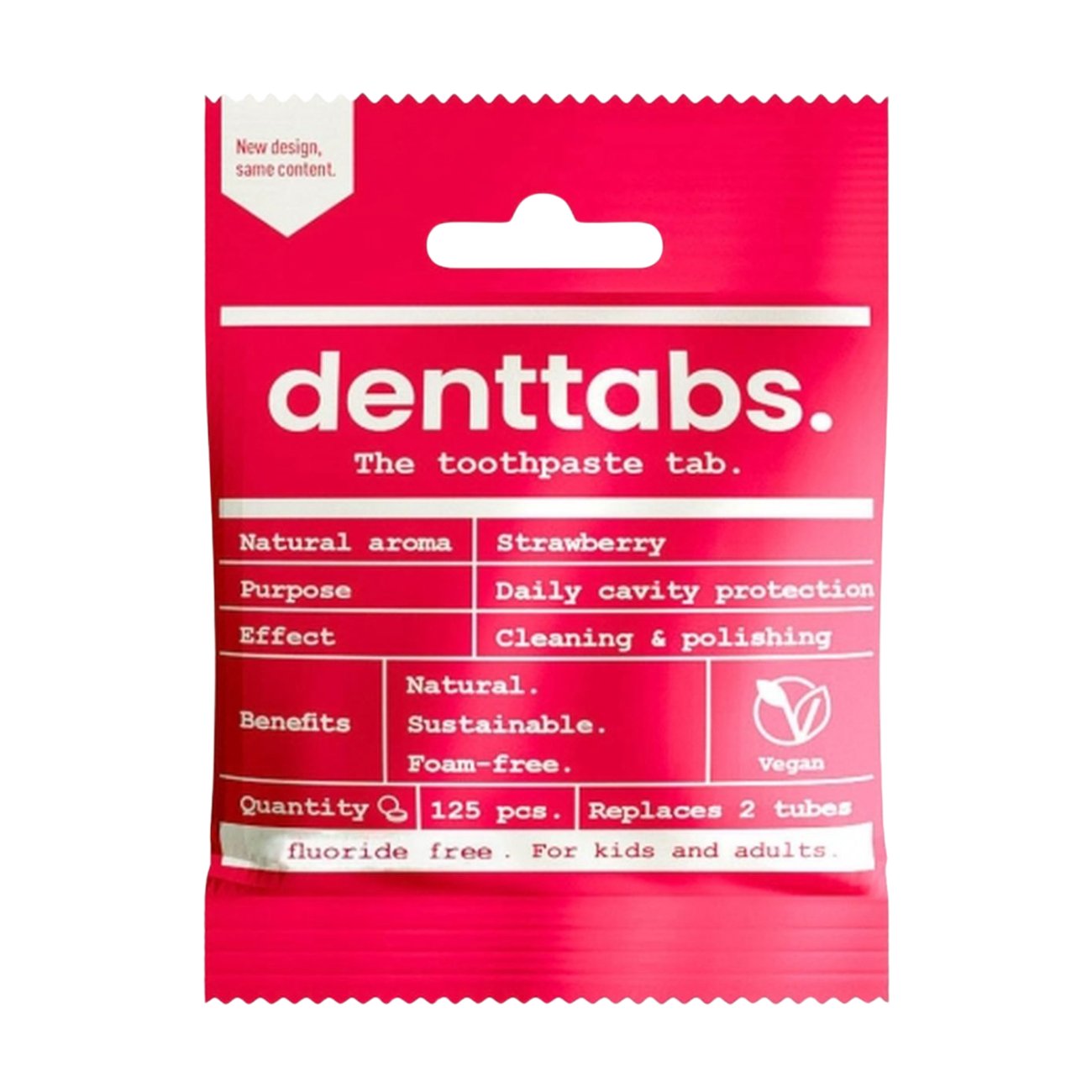 Dental Tablets Kids Strawberry Flouride Free 125 tabs - Denttabs - Toothpaste Tablets - Eco Natural Products