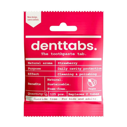Dental Tablets Kids Strawberry Flouride Free 125 tabs - Denttabs - Toothpaste Tablets - Eco Natural Products