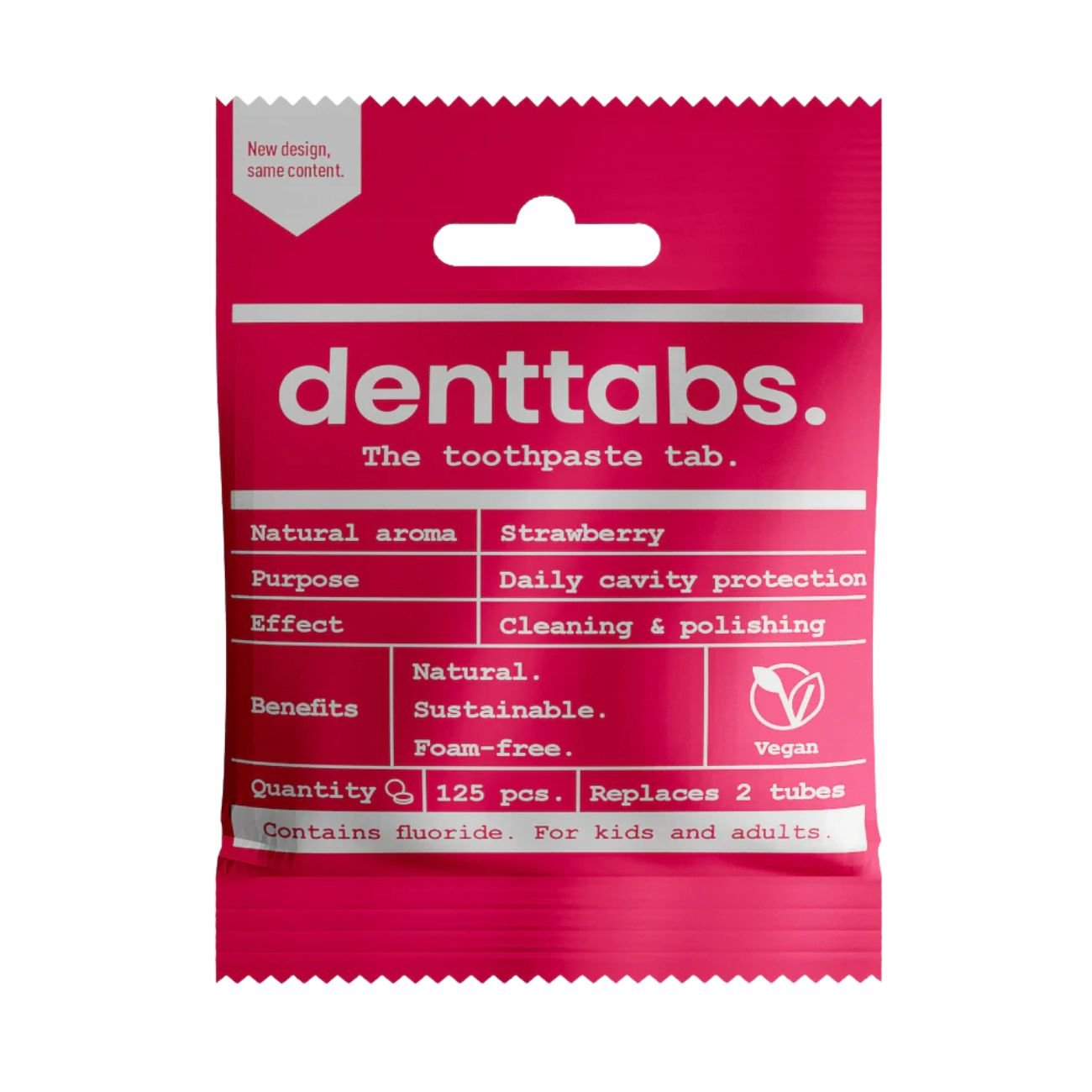 Dental Tablets Kids Strawberry with Flouride 125 tabs - Denttabs - Toothpaste Tablets - Eco Natural Products