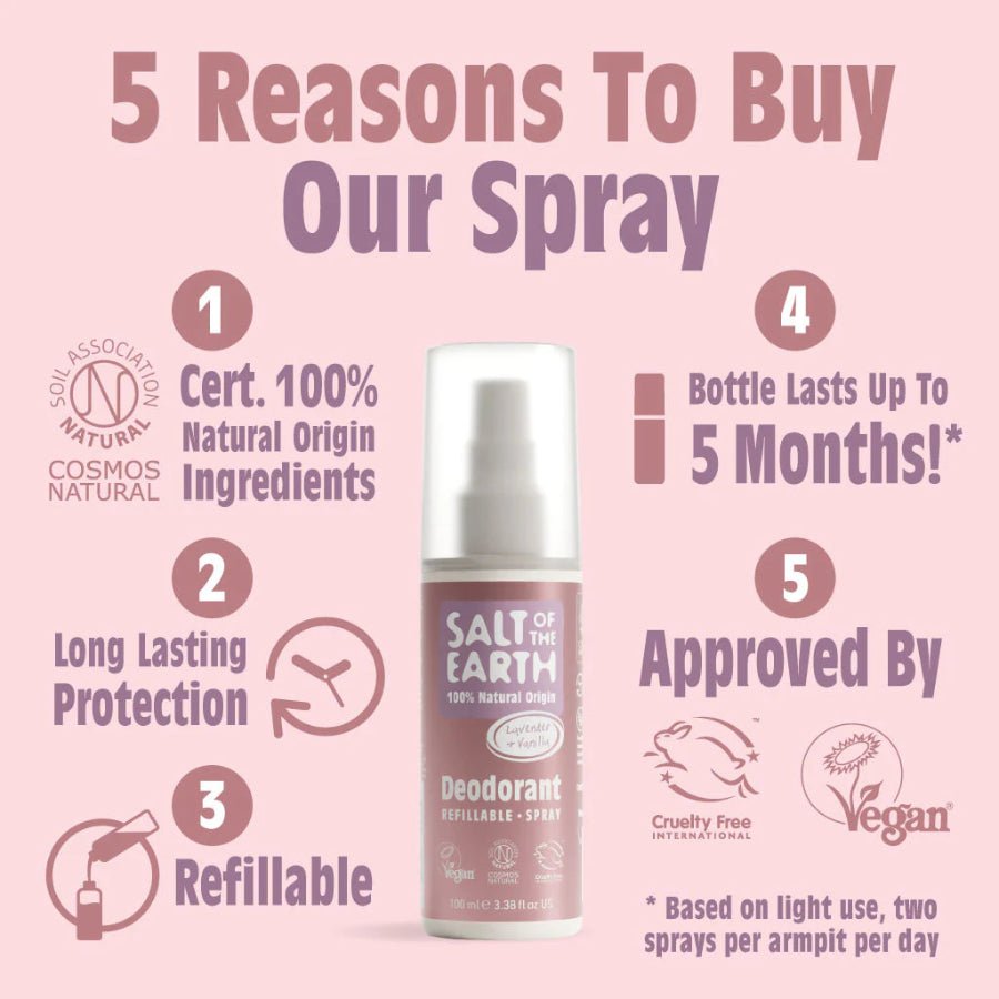 Deodorant Spray Pure Aura Lavender & Vanilla 100ml - Salt Of the Earth - Deodorant - Eco Natural Products