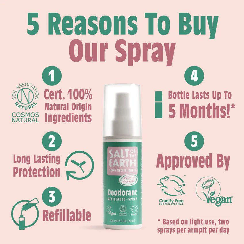 Deodorant Spray Pure Aura Melon & Cucumber 100ml - Salt Of the Earth - Deodorants - Eco Natural Products
